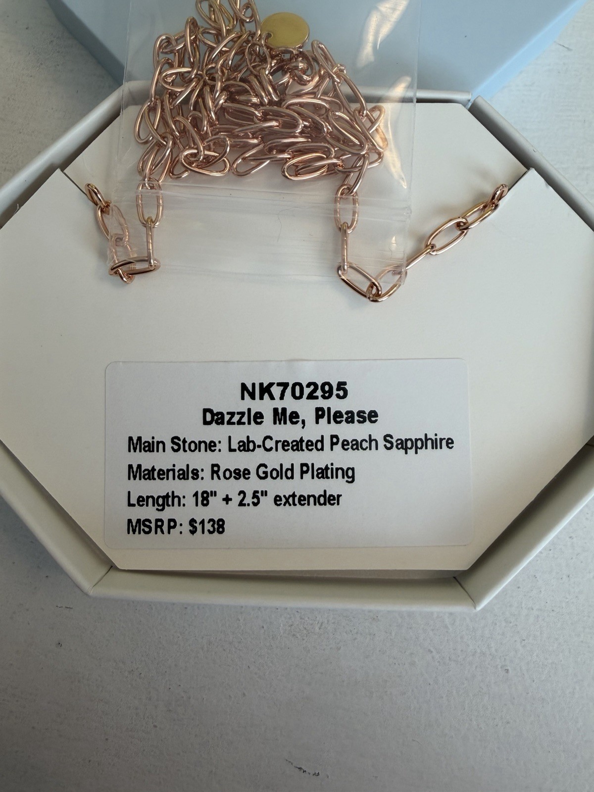 BP Rose Gold Plated Link Necklace Lab-Created Peach Sapphire Charm NK70295