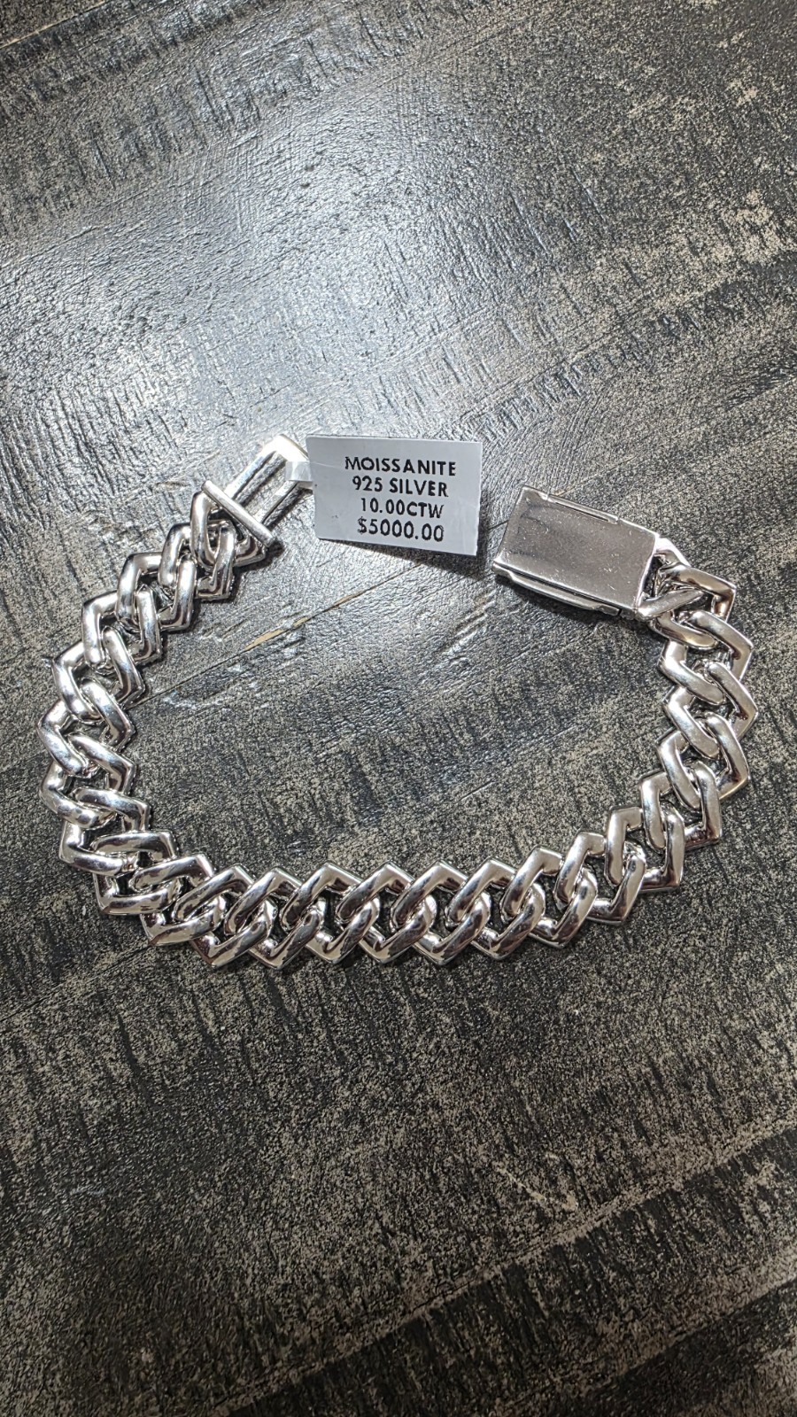 Iced Out Moissanite 14mm / 8.5″ Miami Cuban Monaco Bracelet 925 Silver Rhodium