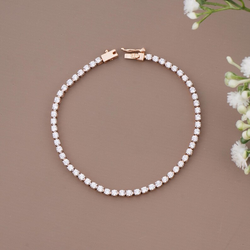Black Friday Sale ! Round Natural Diamond Tennis Bracelet In 14K Solid Rose Gold