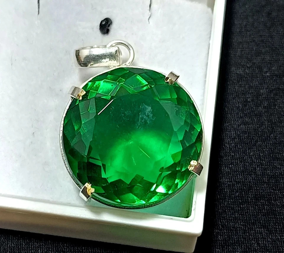 90 Ct Green Topaz Round Cut 925 Sterling Silver Gemstone Pendant Jewelry
