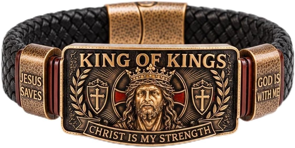 King of Kings Religious Bracelet, Adjustable Inspirational Wristband for Men