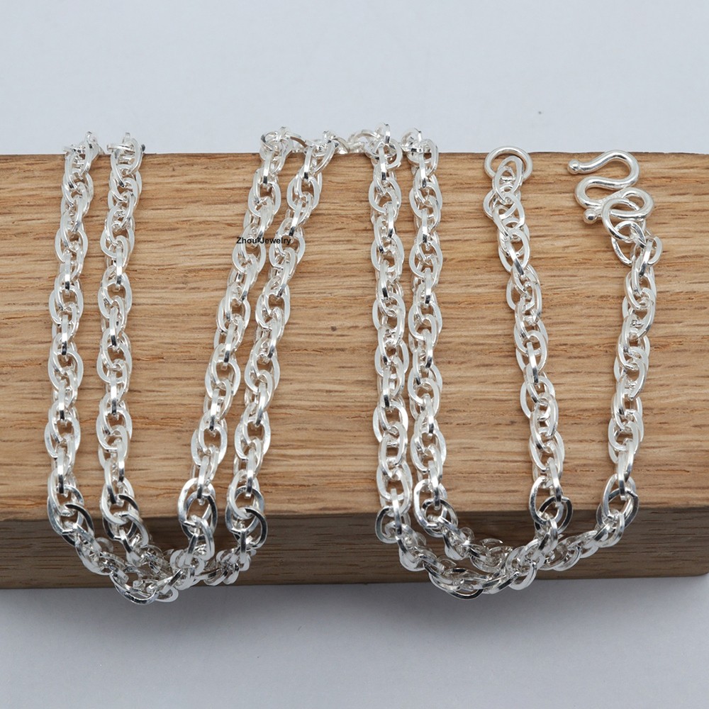 Pure 999 Fine Silver Necklace 3mm Oval Link Chain Women’s Necklace 19.7inch L