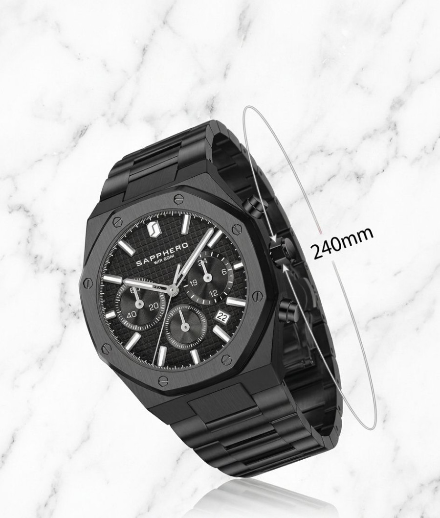 Men’s Octagonal Watch All Black Stainless Steel Bracelet Business Wristwatch