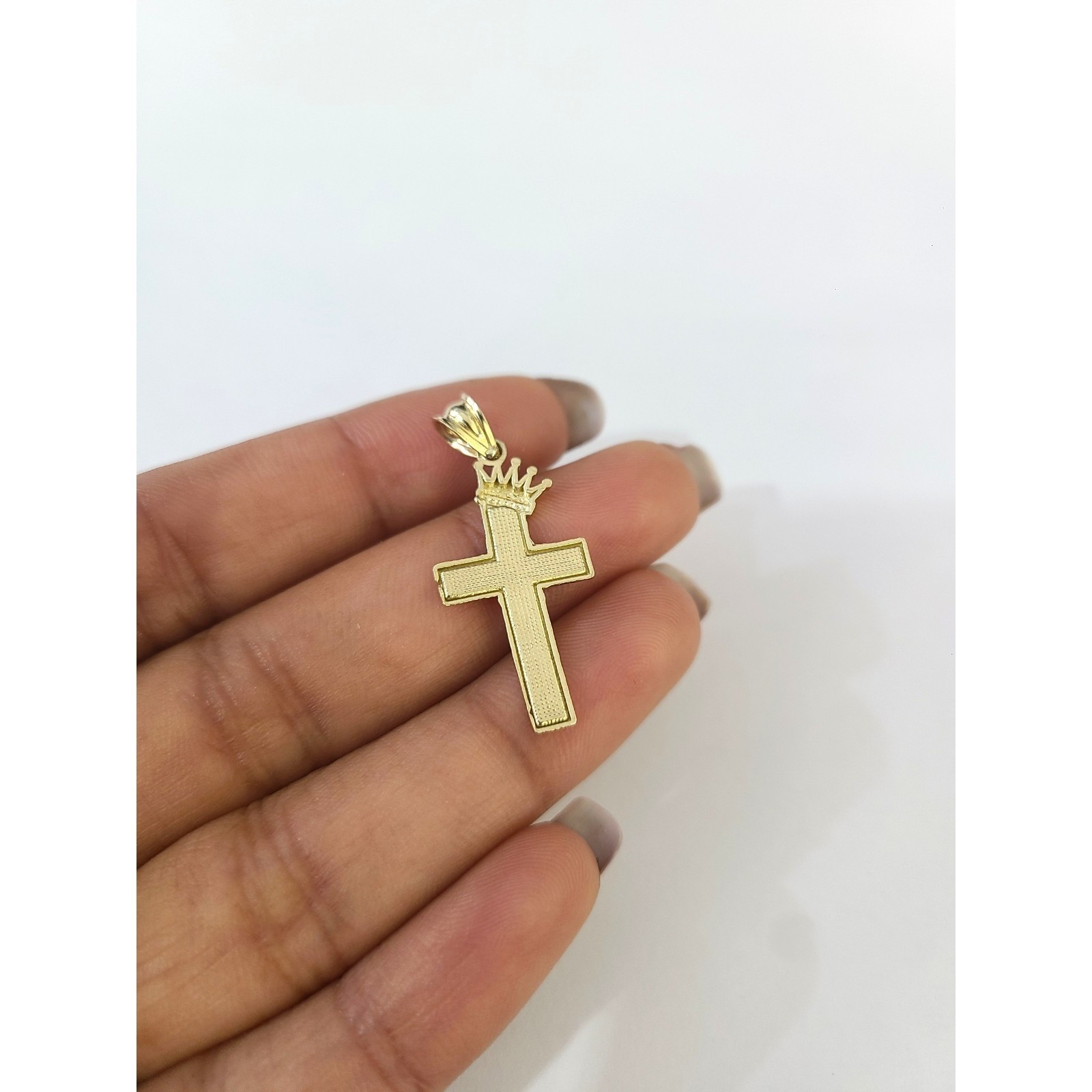 10K Gold 3mm Byzantine Chain Crown Cross Charm Pendant Set 18″-28″ Men Women