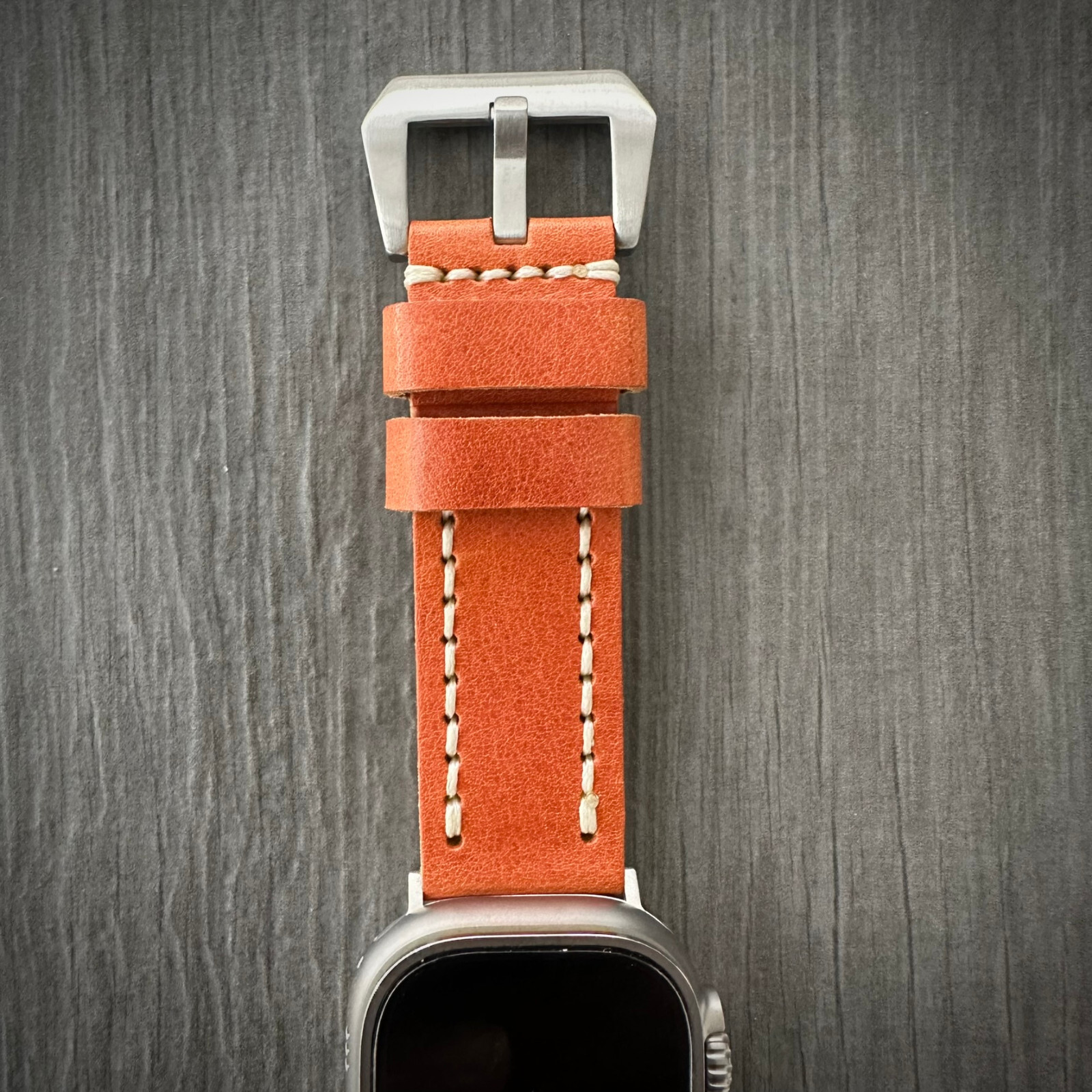 Vintage Orange Leather Watch Strap Band For Apple watch Ultra 1 2 49mm