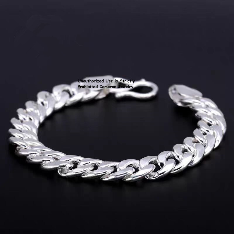 Solid S999 Fine Silver Chain Men Women 6mm-17mm Cuban Curb Link Bracelet 6-9inch