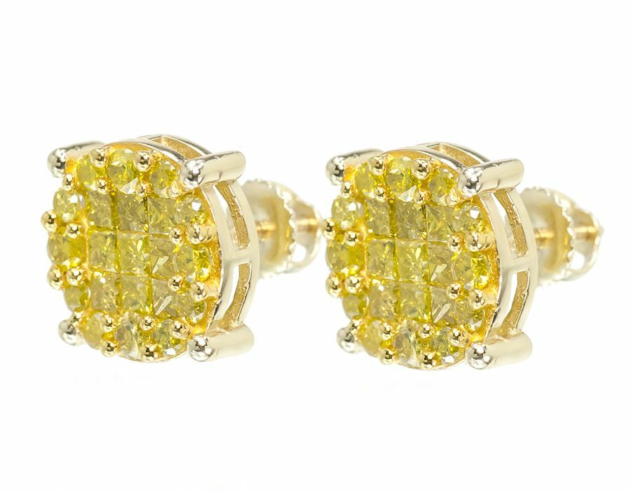 1ct Lab-Created Yellow Sapphire Cluster Stud Earrings 14k Yellow Gold Plated