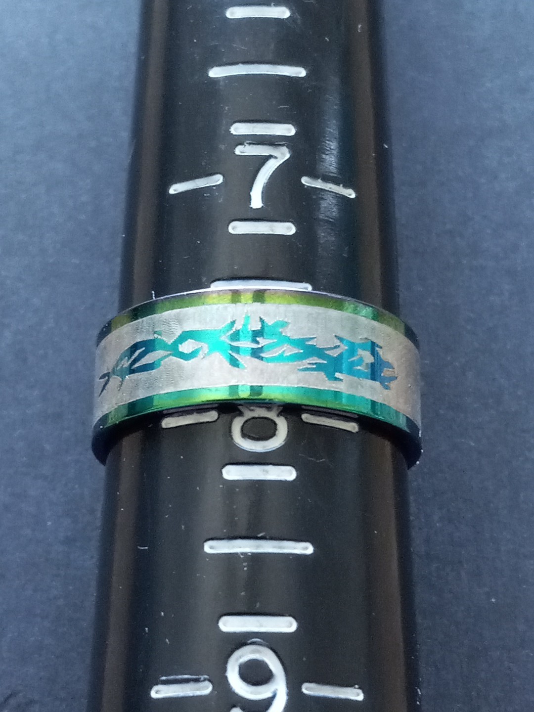 Stainless Steel Fashion Ring – Symbol Ring. 7mm Wide Size 7.75 B43