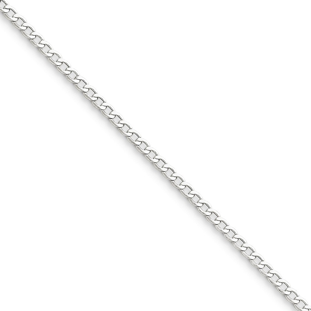14k White Gold 3.35mm Semi-Solid Curb Link Chain Bracelet 8 Inch