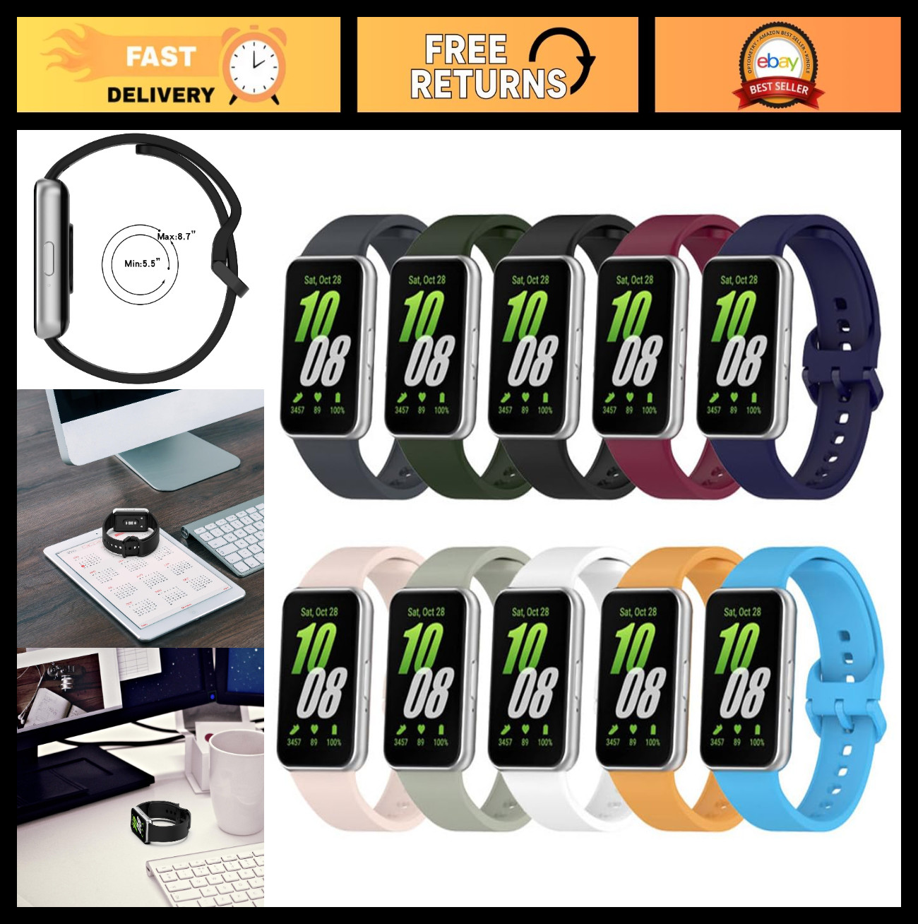 Adjustable Soft Silicone Sport Band for Samsung Galaxy Fit 3 – Replacement Strap