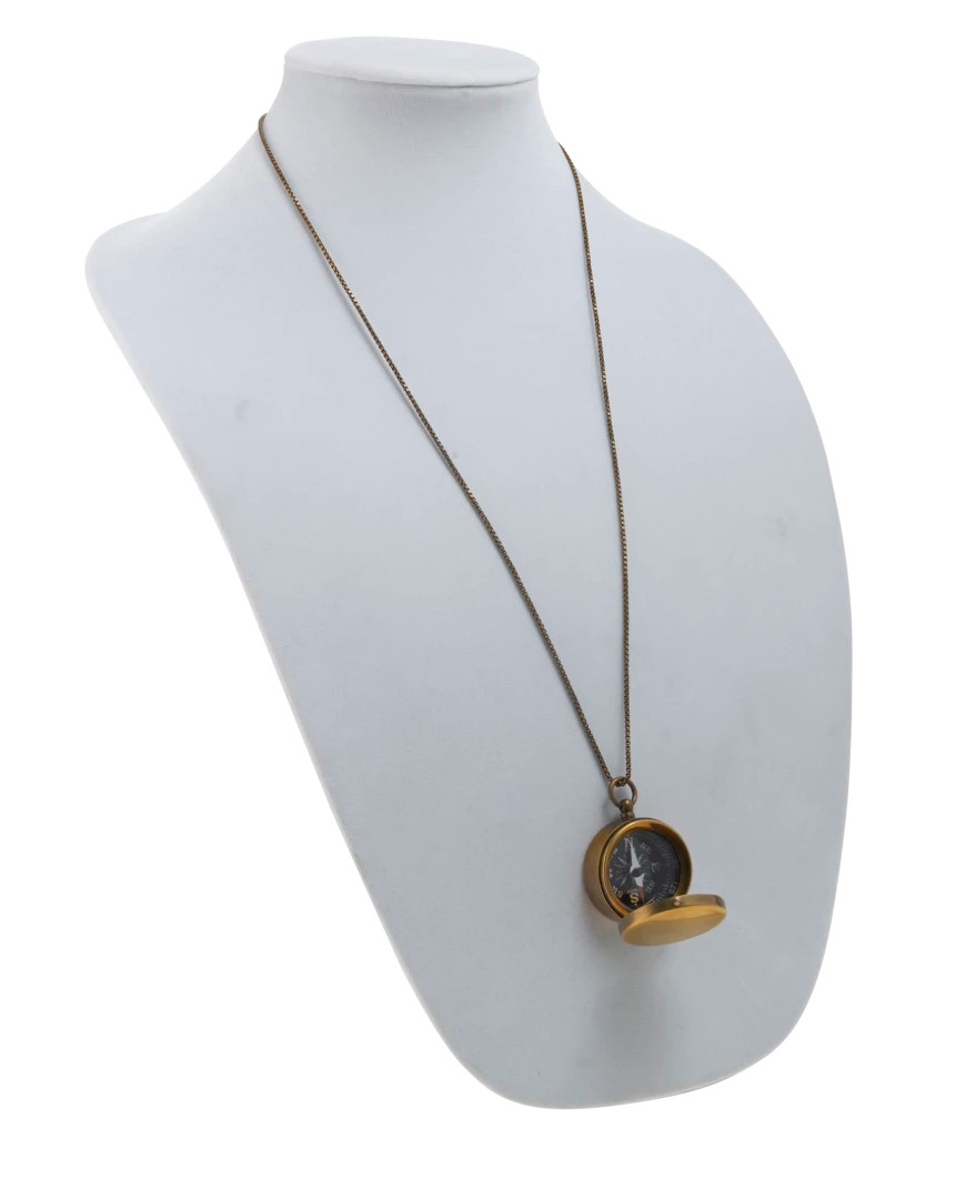 VTG Style Compass Locket Necklace – Gold-Tone, 28″ Box Chain, 1⅜” x ½” Necklace
