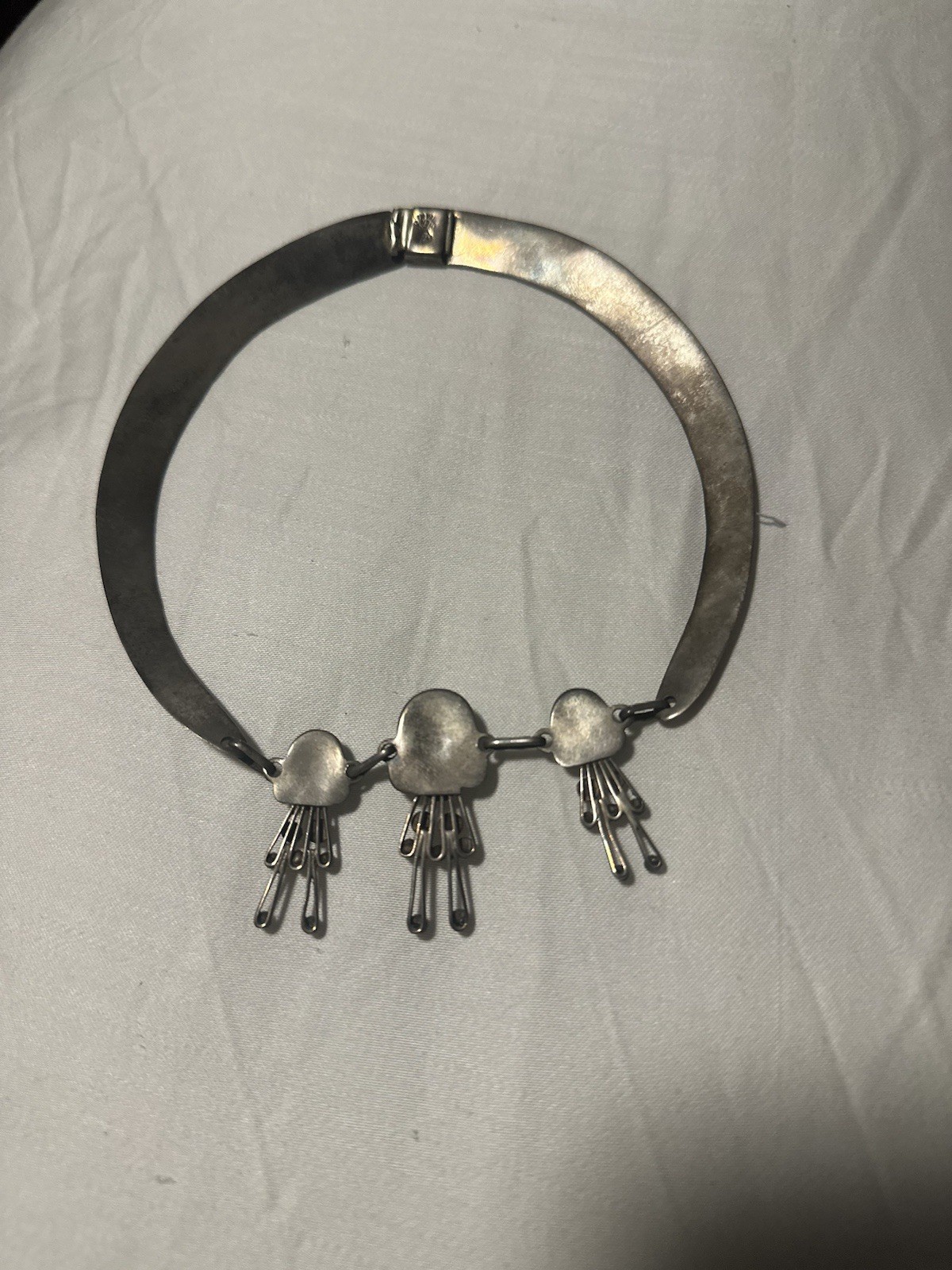 Vintage Taxco Mexico 925 Sterling Silver Modernist Collar Necklace Eagle 3 Mark