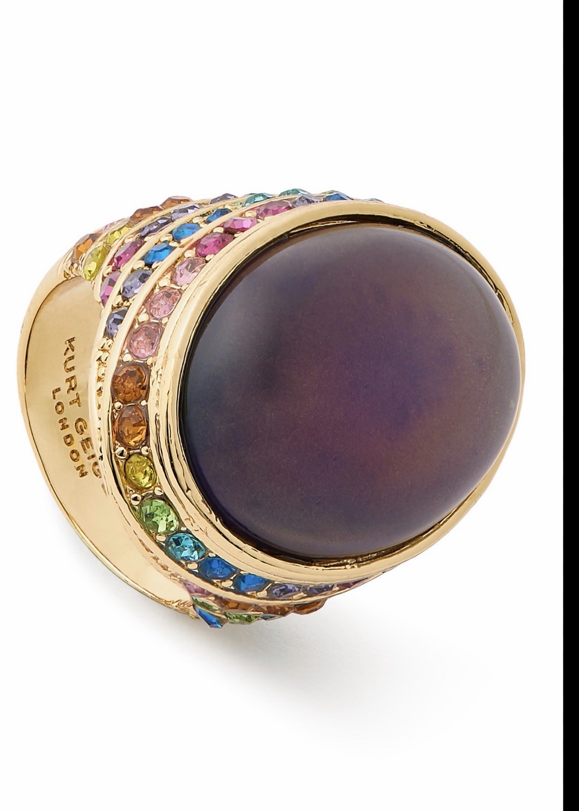 Kurt Geiger Sz 7 Oval Mood Gold-tone Ring with Cabochon and Multicolored Stones