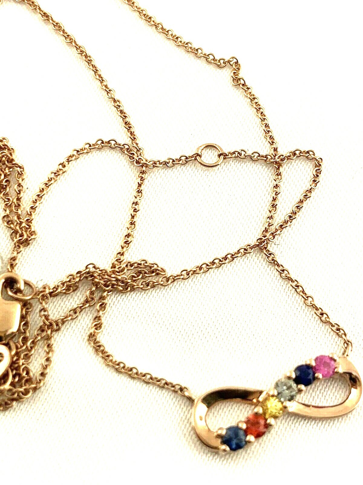 RCI 14k Solid Rose Gold Multi Color Gemstone Infinity Pendant Necklace
