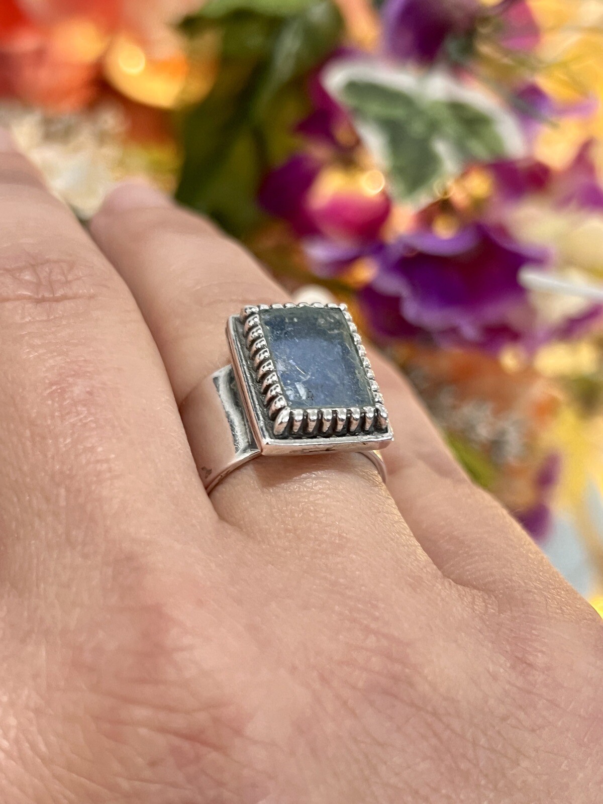 Sterling Silver Designer Luli Hamersztein Israel Blue Roman Glass Ring Size 8