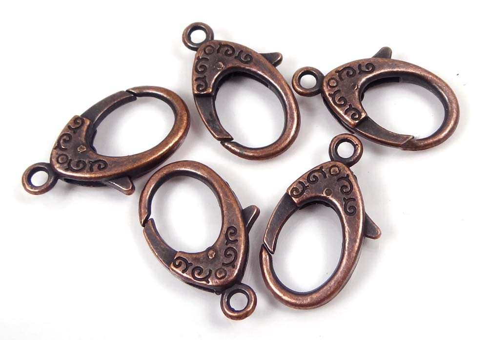 31x18mm X- Large Antique Copper Pewter Lobster Claw Clasps (4)