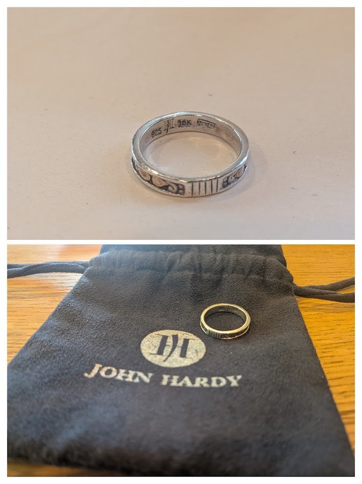 Vintage John Hardy 925 Sterling Silver 18K Gold Band Ring Size 7 w/ Pouch