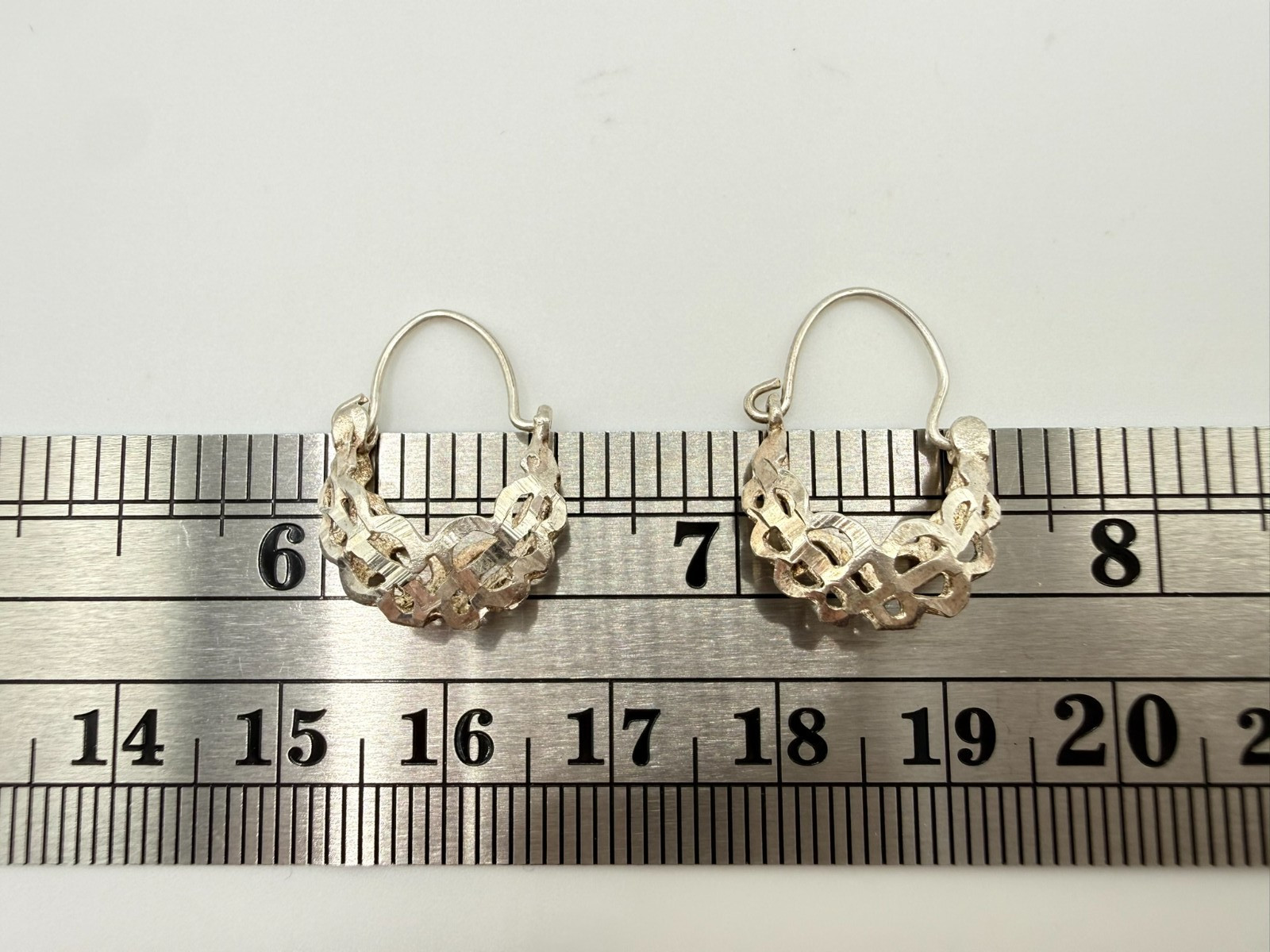 Silver Open Lattice Cutwork Crown Silhouette Hoop Earrings