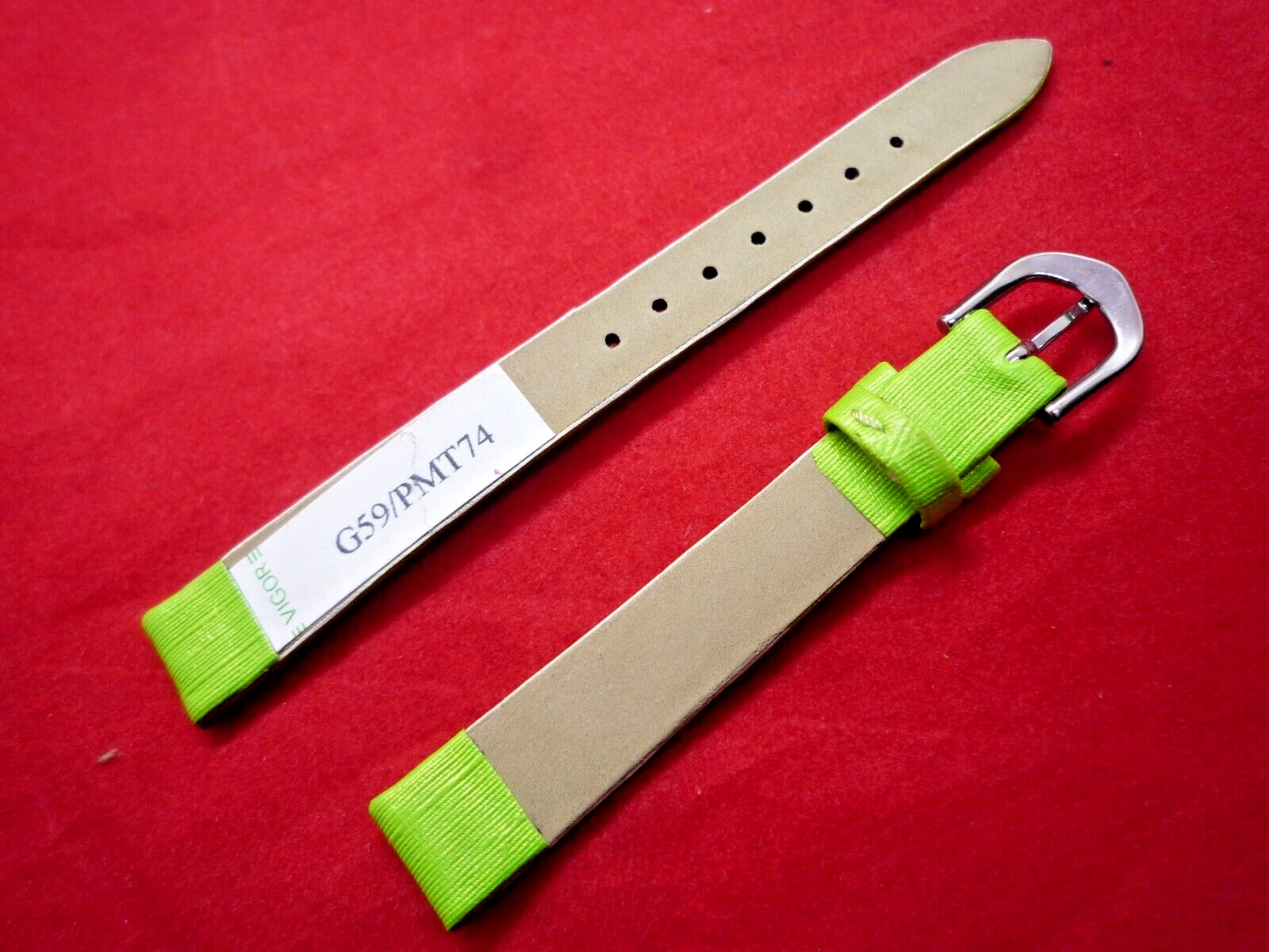 Vigor Lime Green 12 mm Faux Leather Watch Strap Silver Buckle 12mm Lug Fabric ou