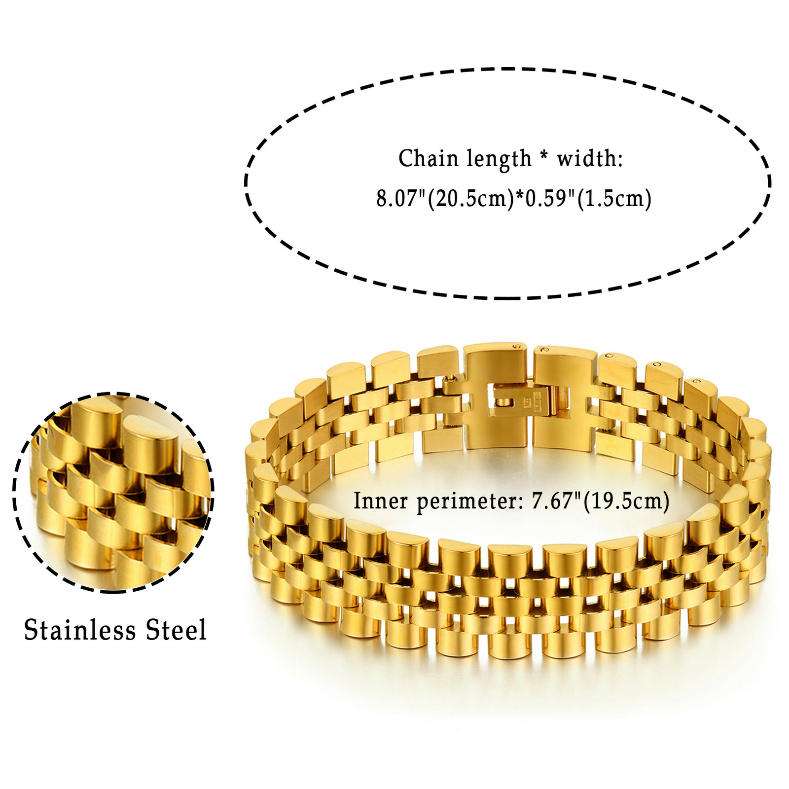 Stainless Steel Mesh Link Chain Bracelet Bangle Mens Father’s Day Jewelry Gift