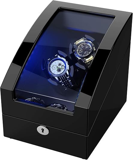TRIPLE TREE Double Automatic Watch Winder + 3 Soft Leather Pillows, LED