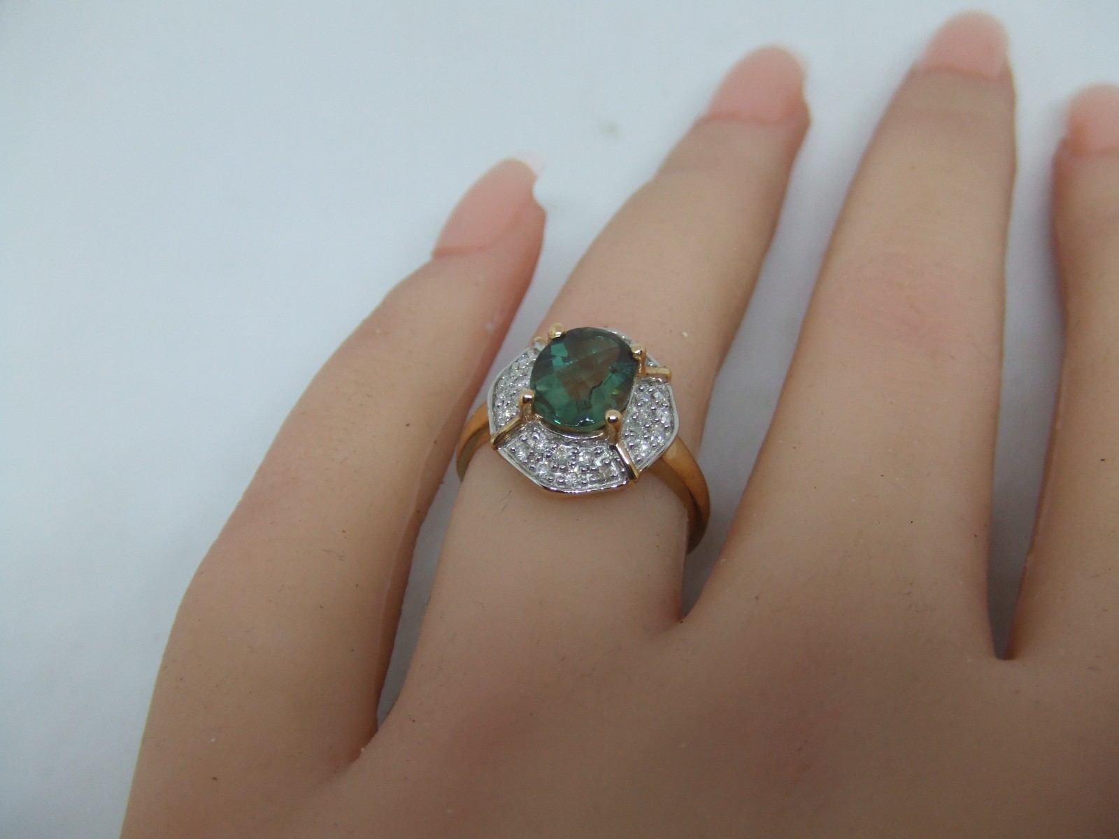 14k y.g. blue labradorite & diamond ring size 7.25