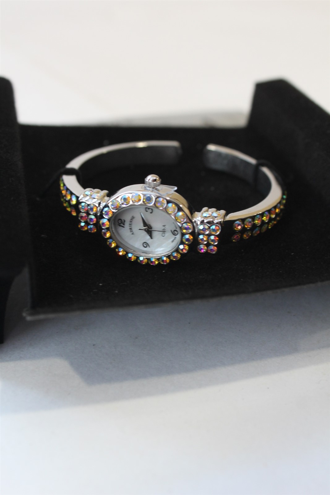 Women’s Wrist Watch Flex Dangle Silver-Tone Finish Rainbow Stones