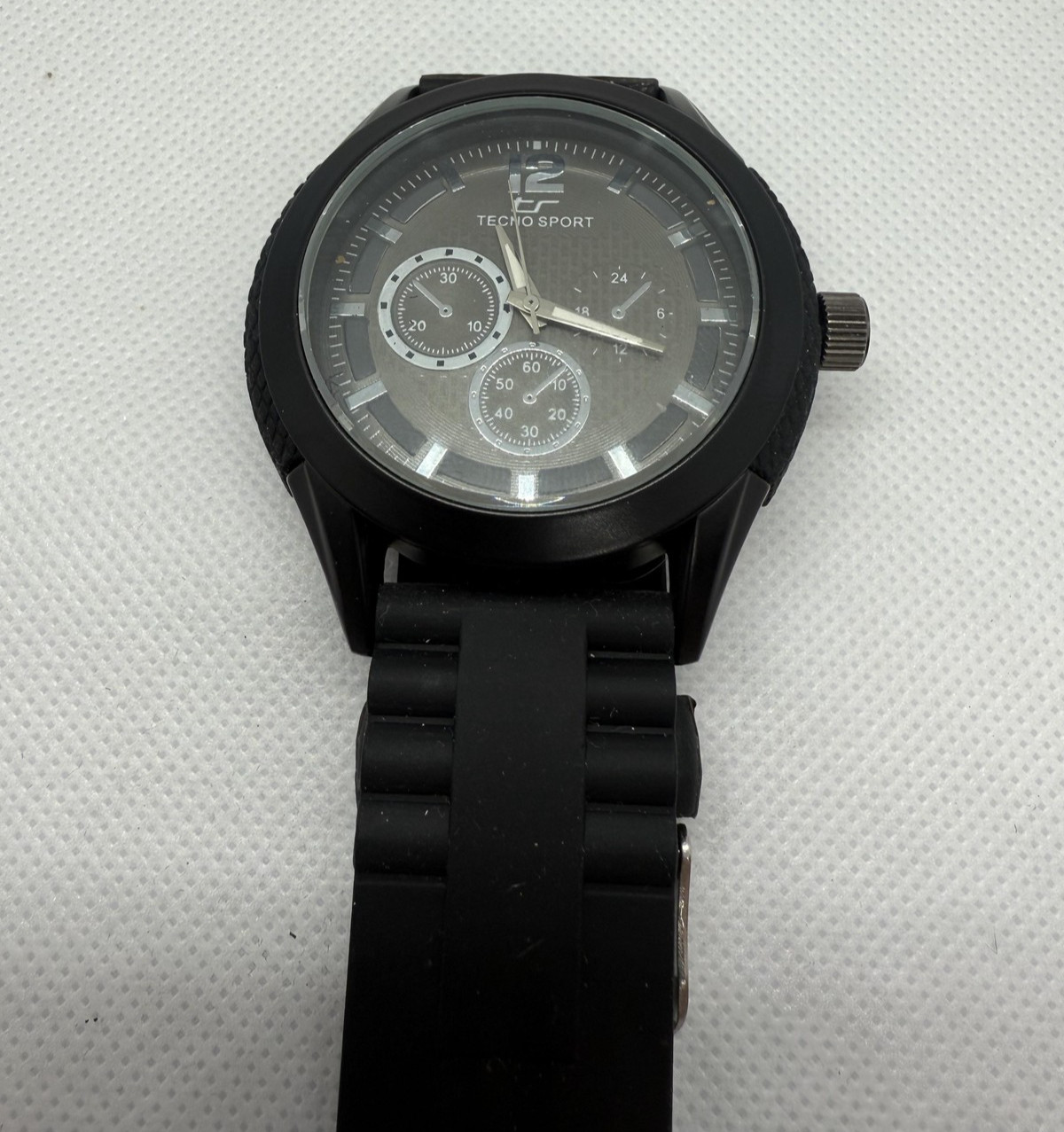 Tecno Sport Watch Mens Black Silicone Band Analog Multi Dial 60015 Large Face