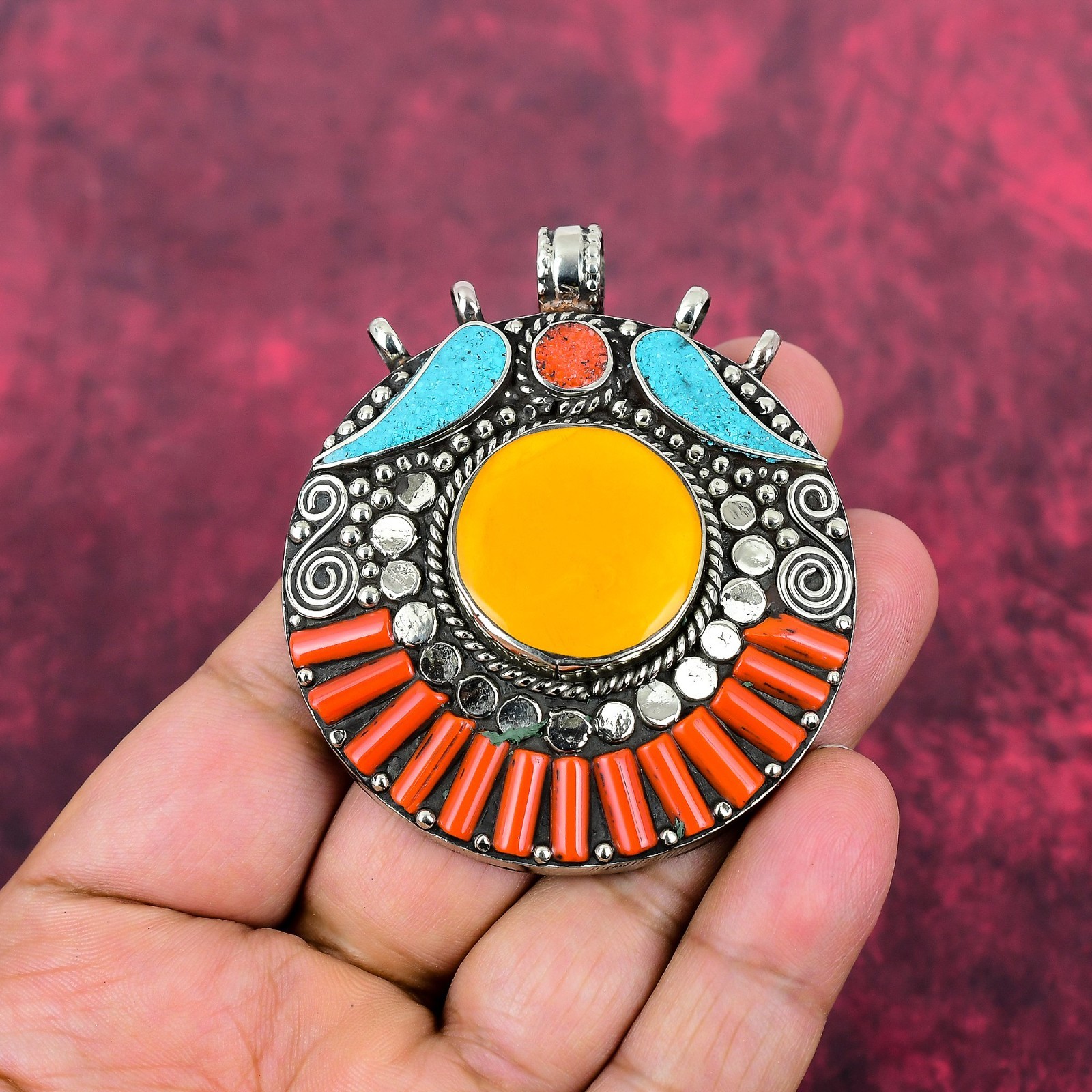 Turquoise, Coral Gemstone Handmade 925 Sterling Silver Jewelry Pendant Gifts