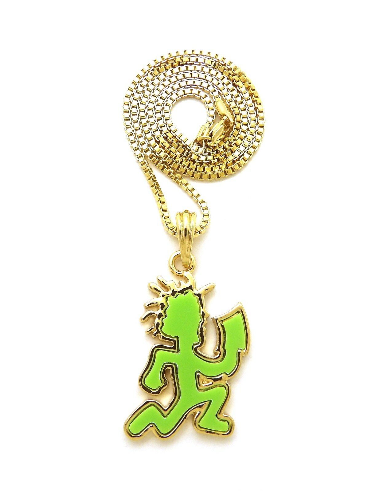 Green Color Hatchet Man Pendant Box, Cuban, Rope Chain Hip Hop Necklace XSP262GN