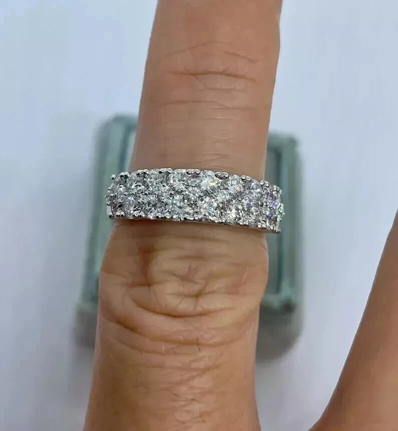 1.50Ct Round Cut Natural Diamond 14K Real White Gold Engagement Band Size 6 7 8