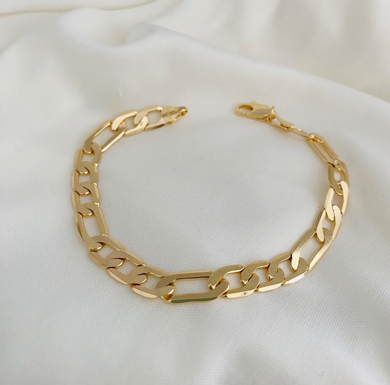 Belcher Bracelet 23cm*7mm Figaro Links 18ct 18k 18 Carat Gold Plated Unisex’s Uk
