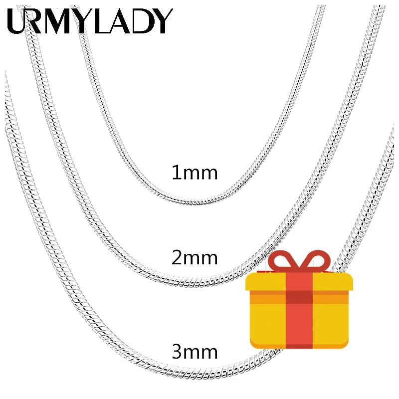 40-75cm 925 Sterling Silver 1MM/2MM/3MM solid Snake Chain Necklace For Men Women