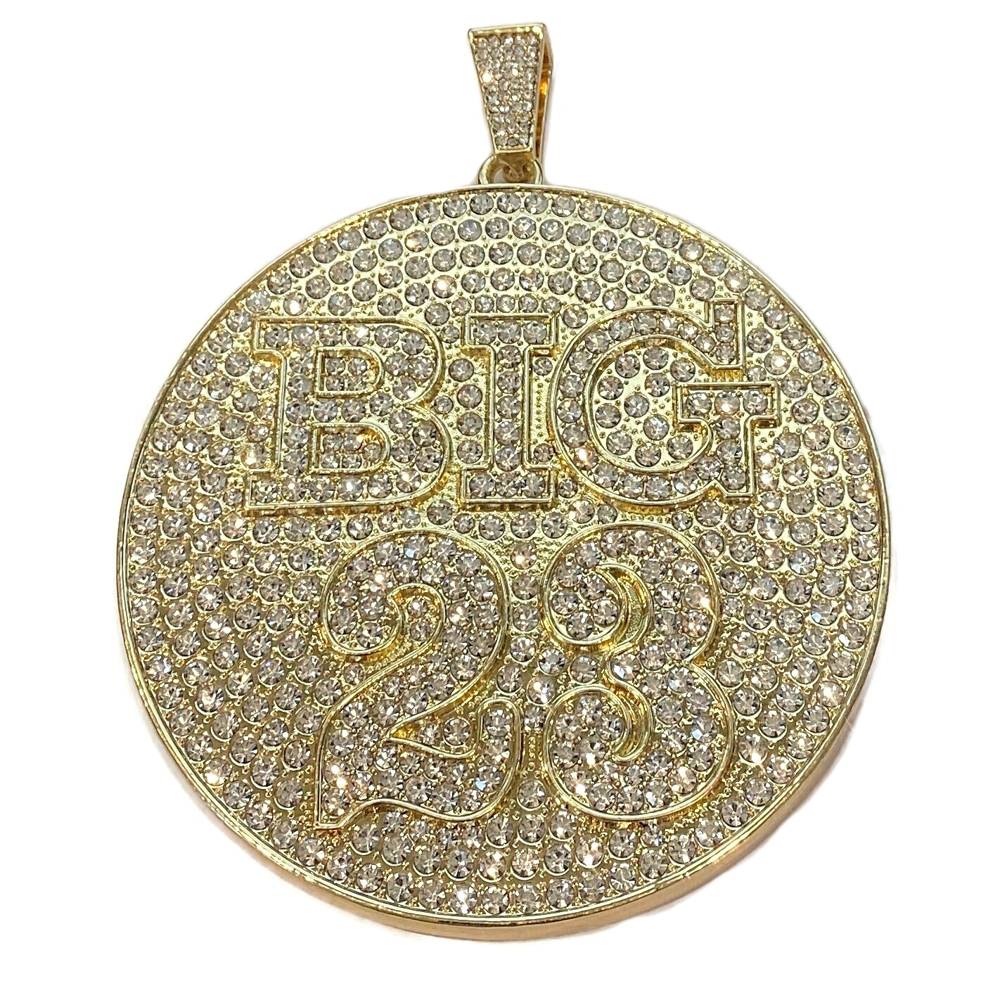 Huge “Big 23” Jumbo Hip Hop Pendant Iced 14K Gold Plated Simulated CZ Medallion