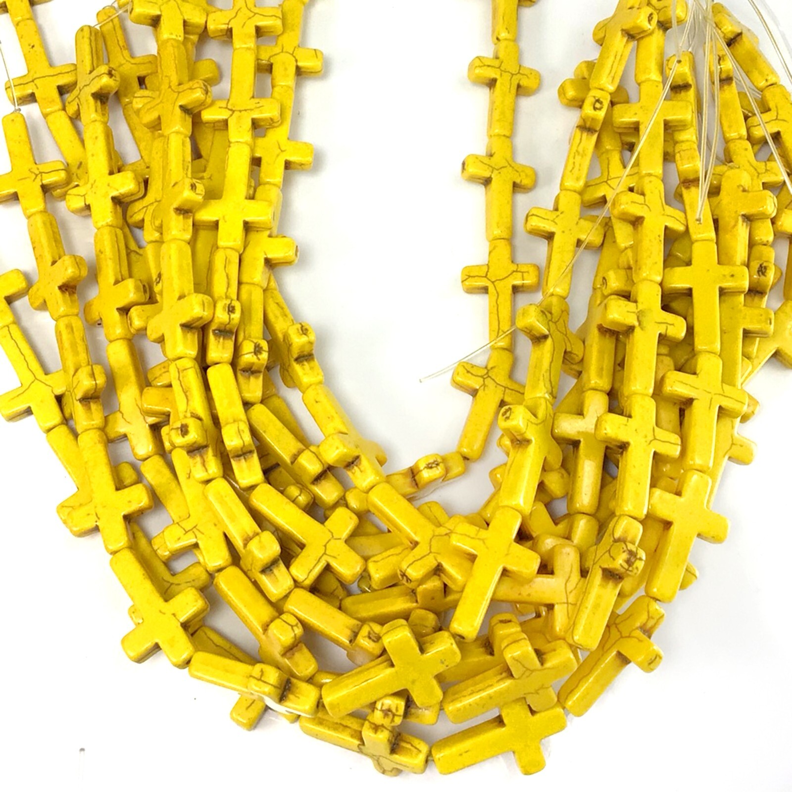 Yellow Cross Bead Turquoise Howlite Magnesite Cross Loose Beads 15″ Wholesales