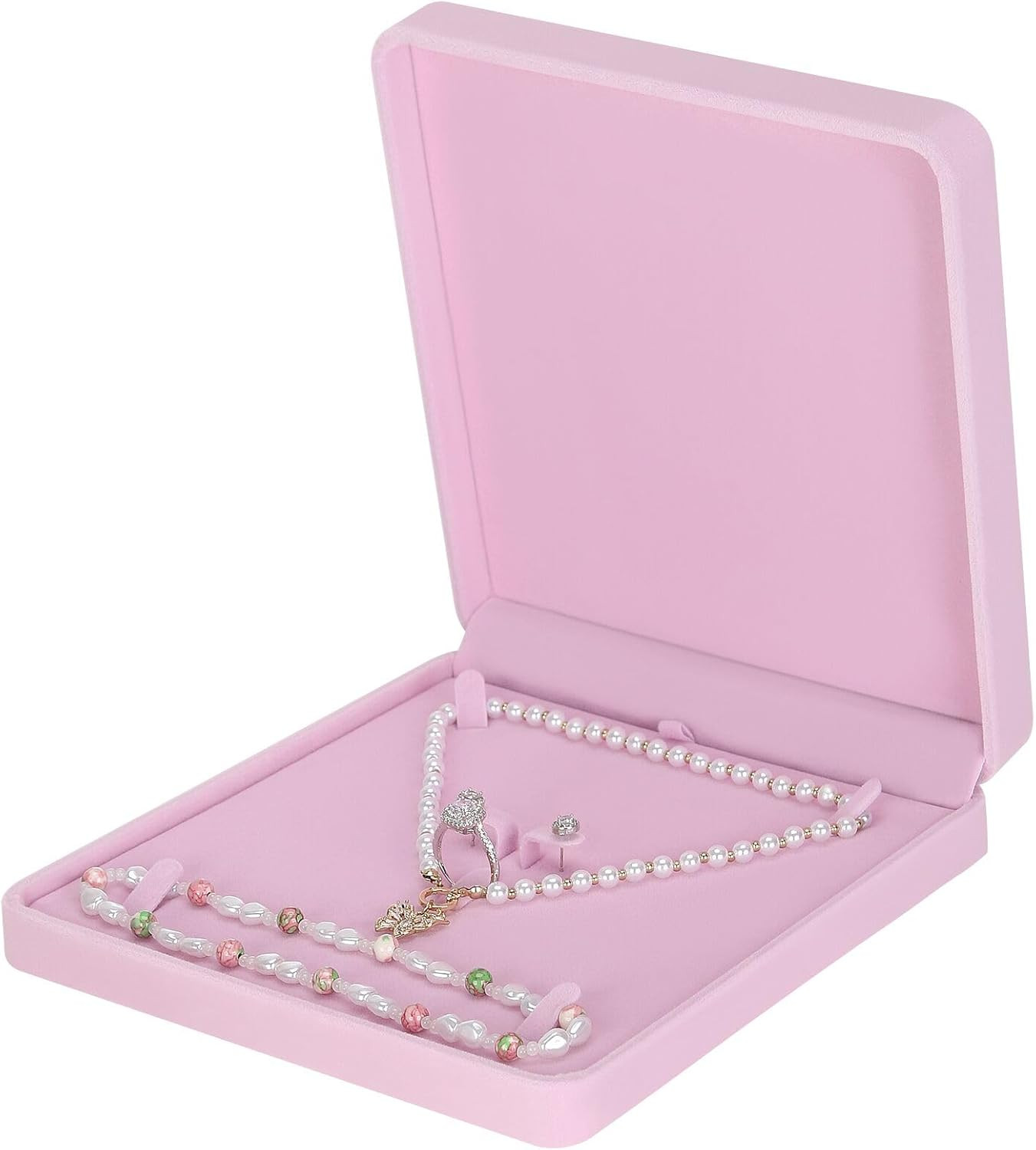Velvet Jewelry Set Box, Velvet Gift Box for Bracelet Necklace Earring Ring (Pink