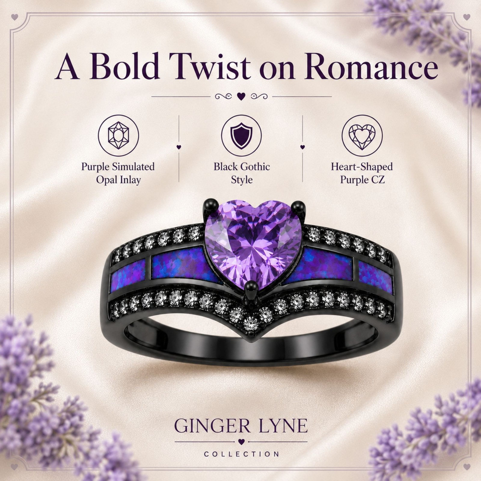 Black Engagement Ring for Women Mystic Topaz CZ Heart Promise Ring Gift for …