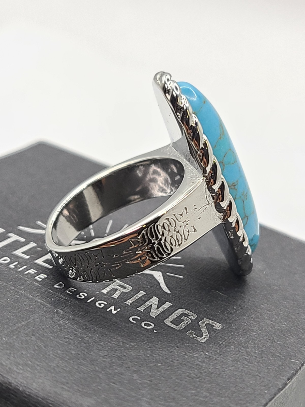 Antler Rings 5.3mm The Bootstitch Ring Stainless Steel, Rhodium Plating sz 8