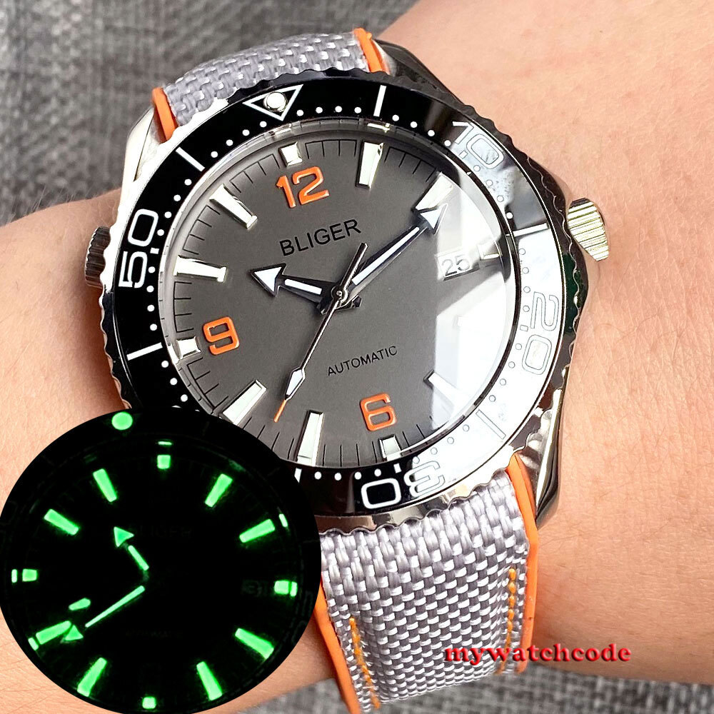 41mm Bliger Gray Dial Sapphire Glass 24 Jewels NH35A automatic mens watch