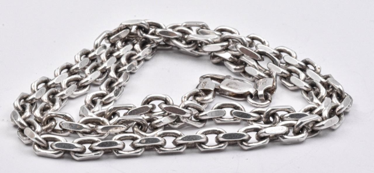 Estate AGM ITALY Sterling Silver 5.4mm wide 24″ long Faceted ROLO Chain necklace