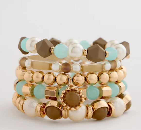Chico’s Aqua Stretch Set of Five Beaded Bracelets