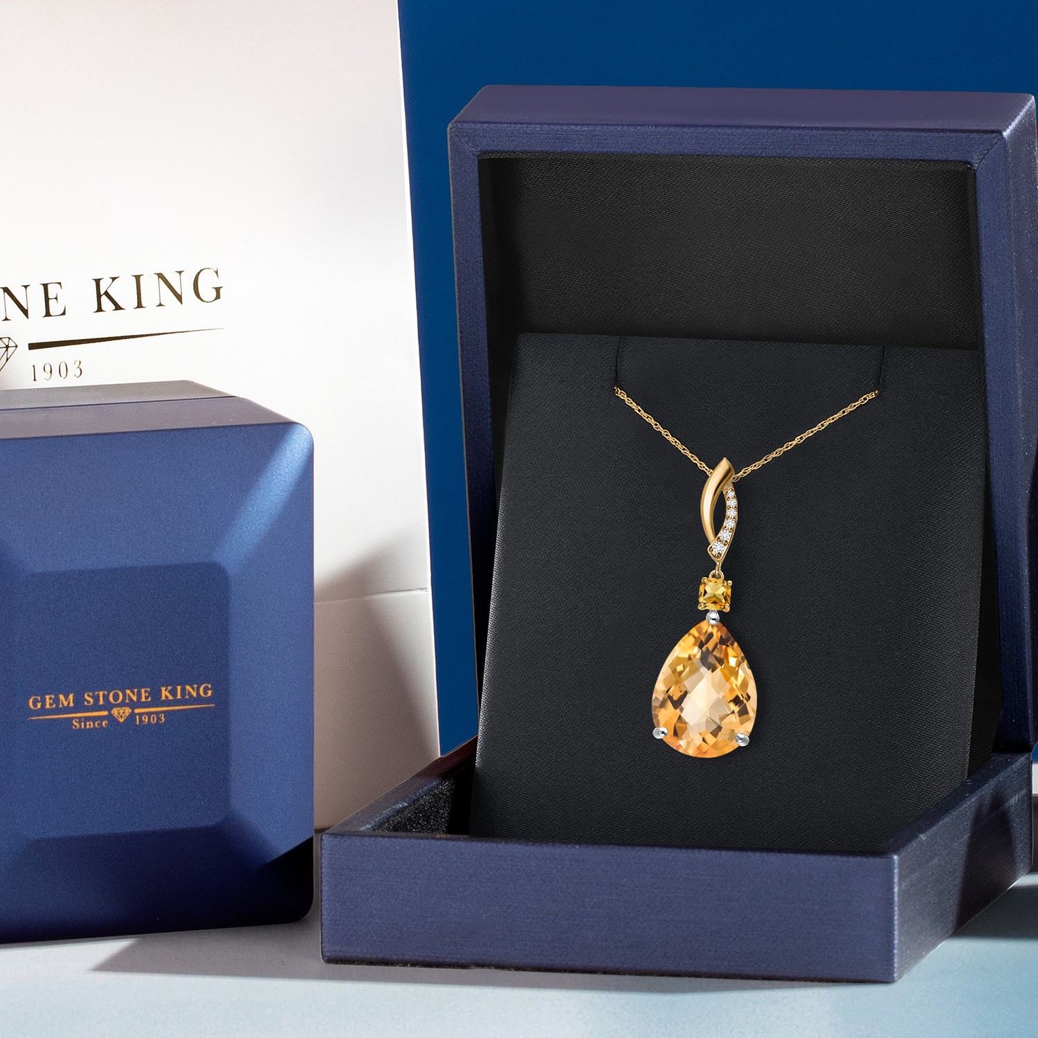 925 Silver and 10K Yellow Gold Citrine and Lab Grown Diamond Pendant Necklace