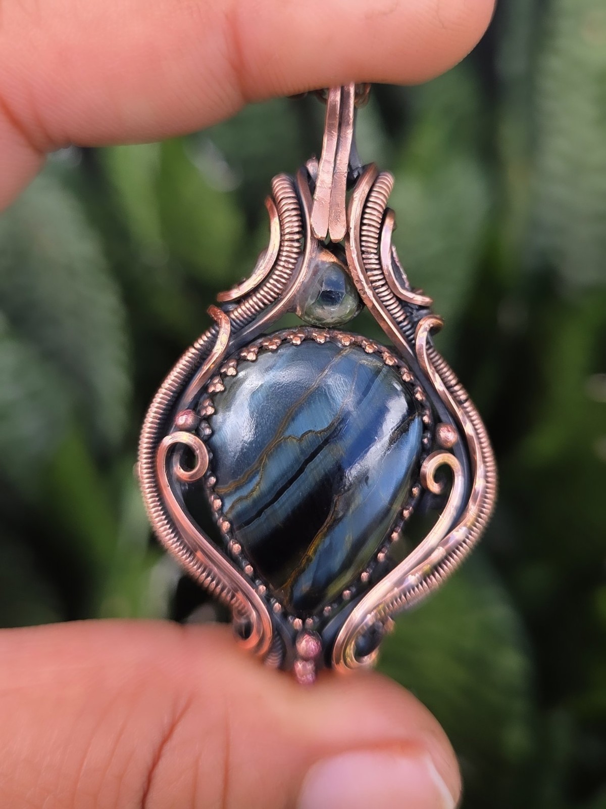 Handcrafted Copper Natural pietersite Bezel Pendant Necklace