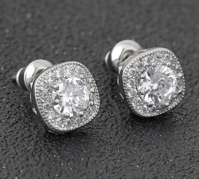 925 Sterling Silver Post Square Round CZ Stud Earrings Gift S1