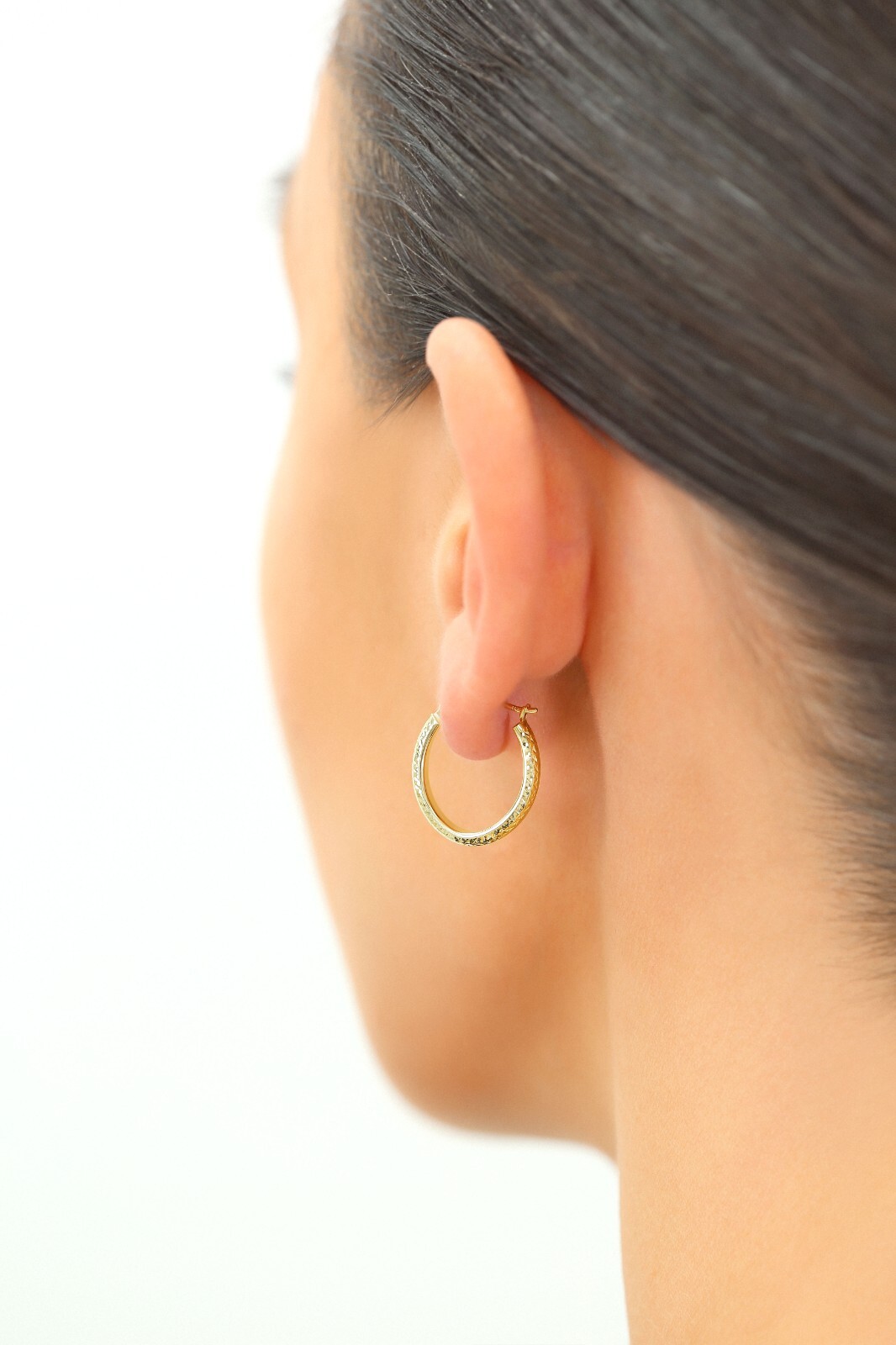 14K Real Solid Gold X Diamond-Cut Chunky Oval Creole Hoops Earrings All Size