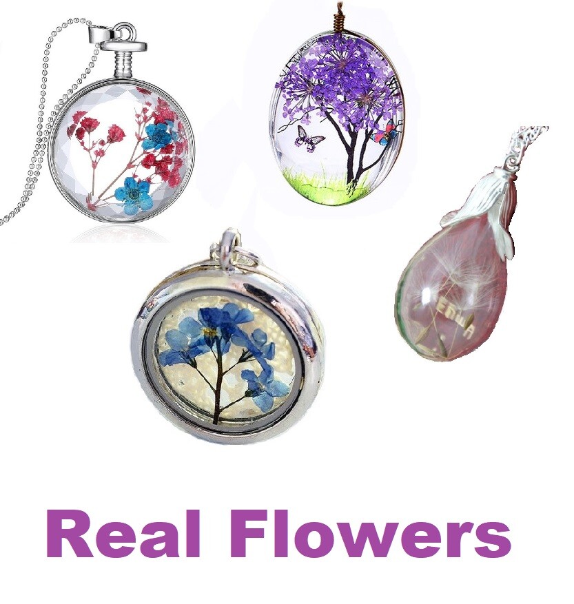 REAL DRIED PRESSED FLOWER NECKLACE HANDMADE SILVER PLATED JEWELLERY PENDANT GIFT