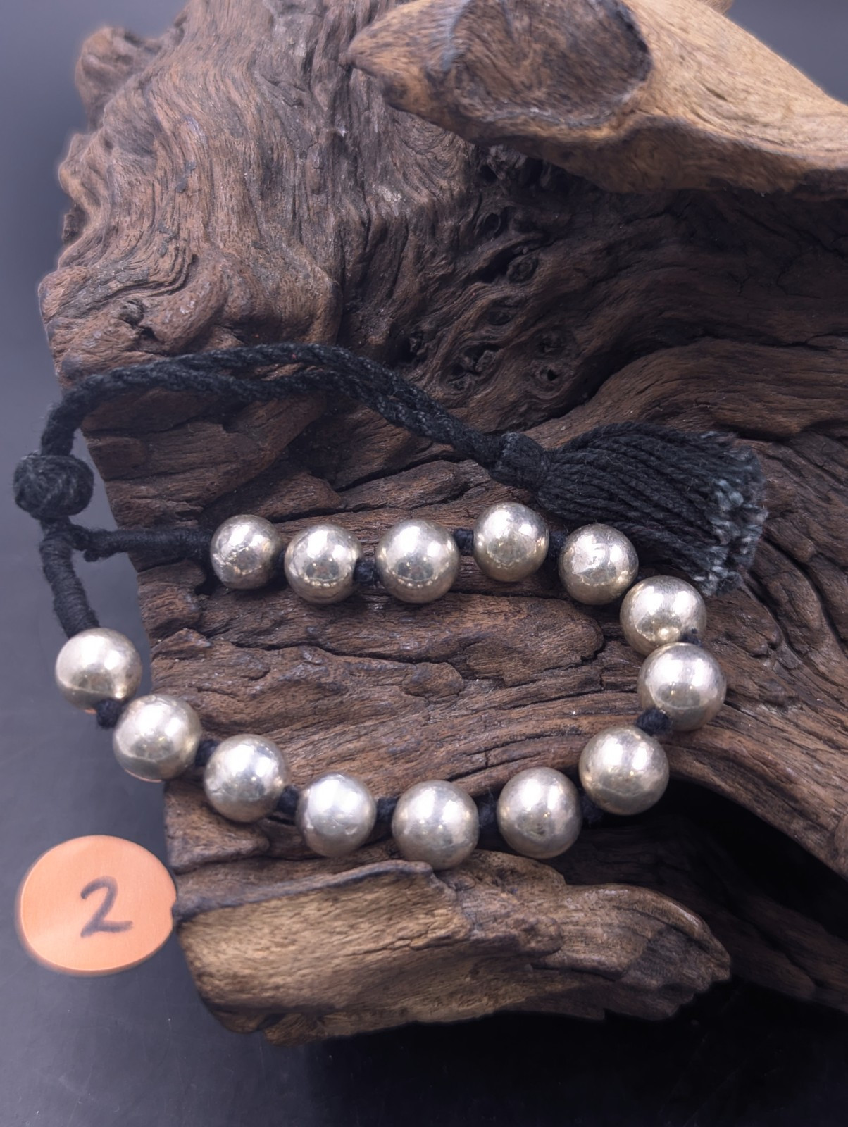 Vintage Sterling Silver 8.7mm Bead Ball Knotted Cord Bracelet 15.7g 6-8” Wrist