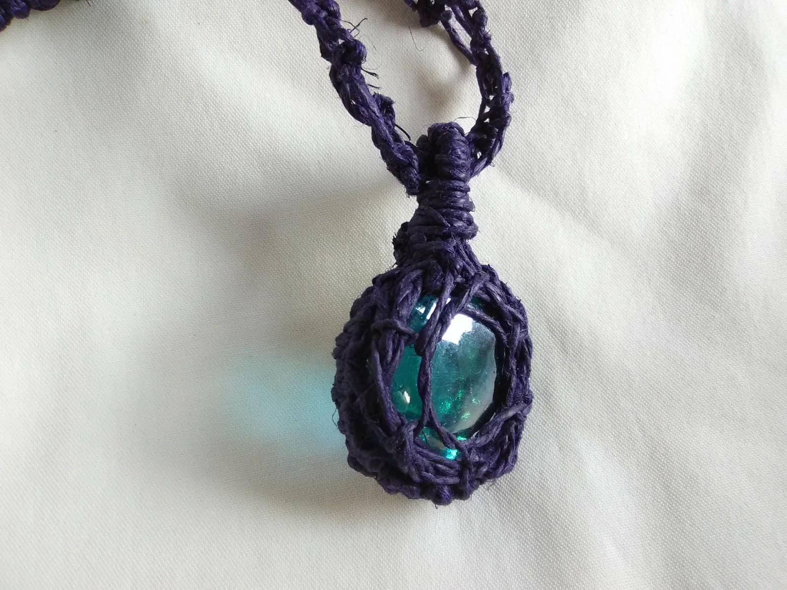 Macrame Hemp Boho Glass Pendant Women’s Necklace 22″ Jewelry Gift USA New