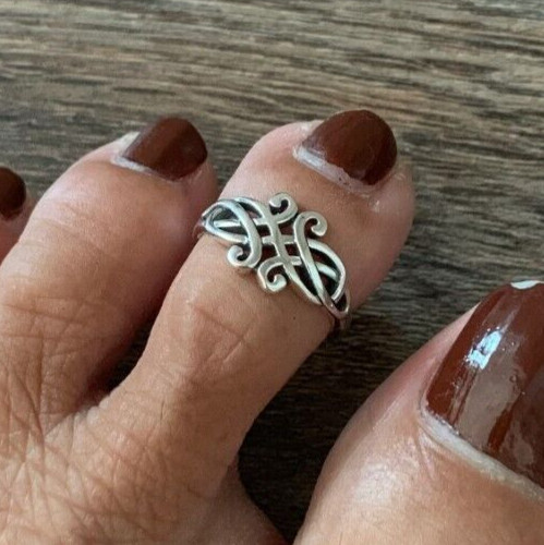 Solid Metal 925 Silver Women’s Celtic Adjustable Toe Ring 14k White Gold Plated