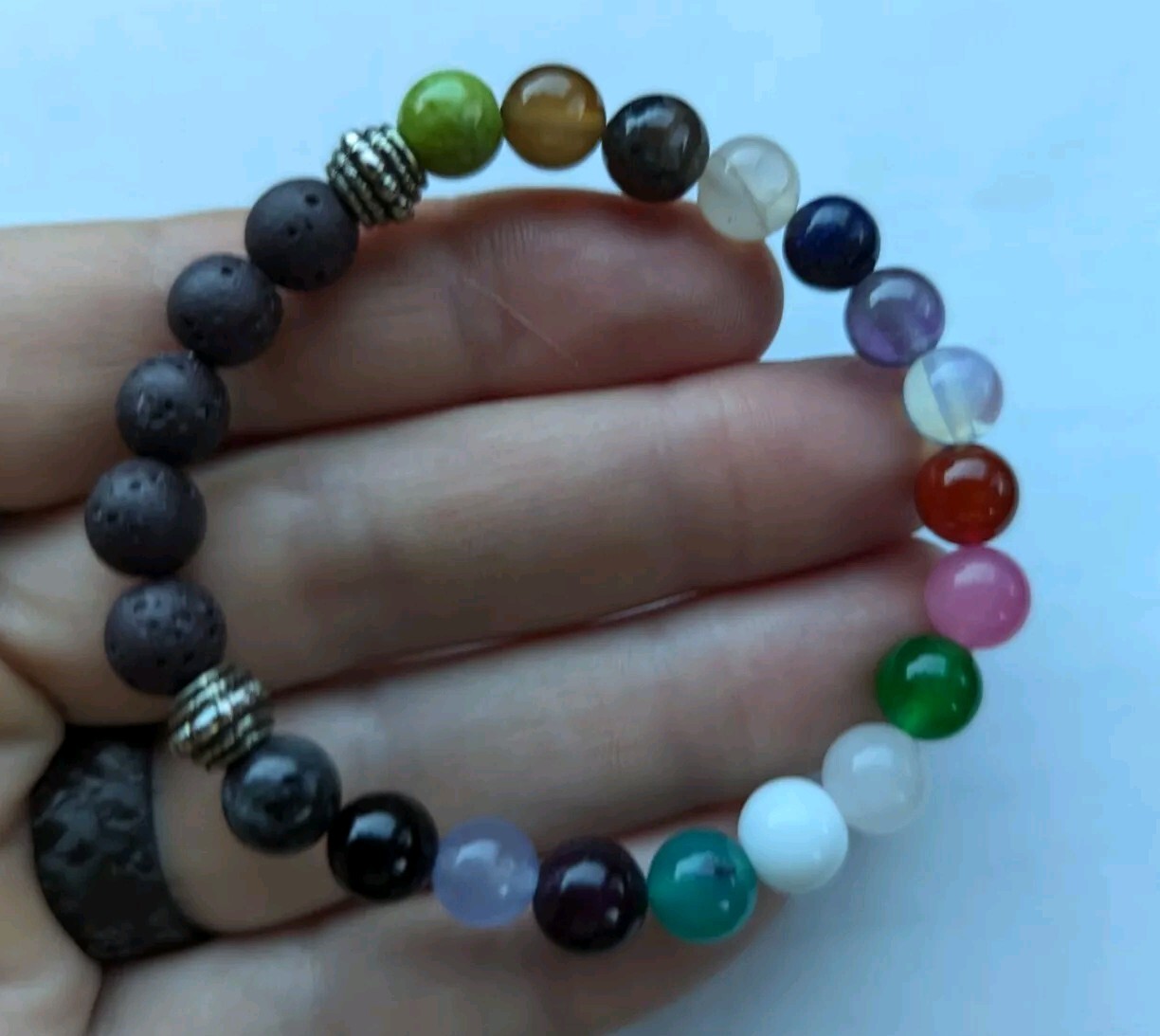 Mixed Gemstone 8mm Colorful Beaded Stretch Bracelet (16cm) Small Wrist